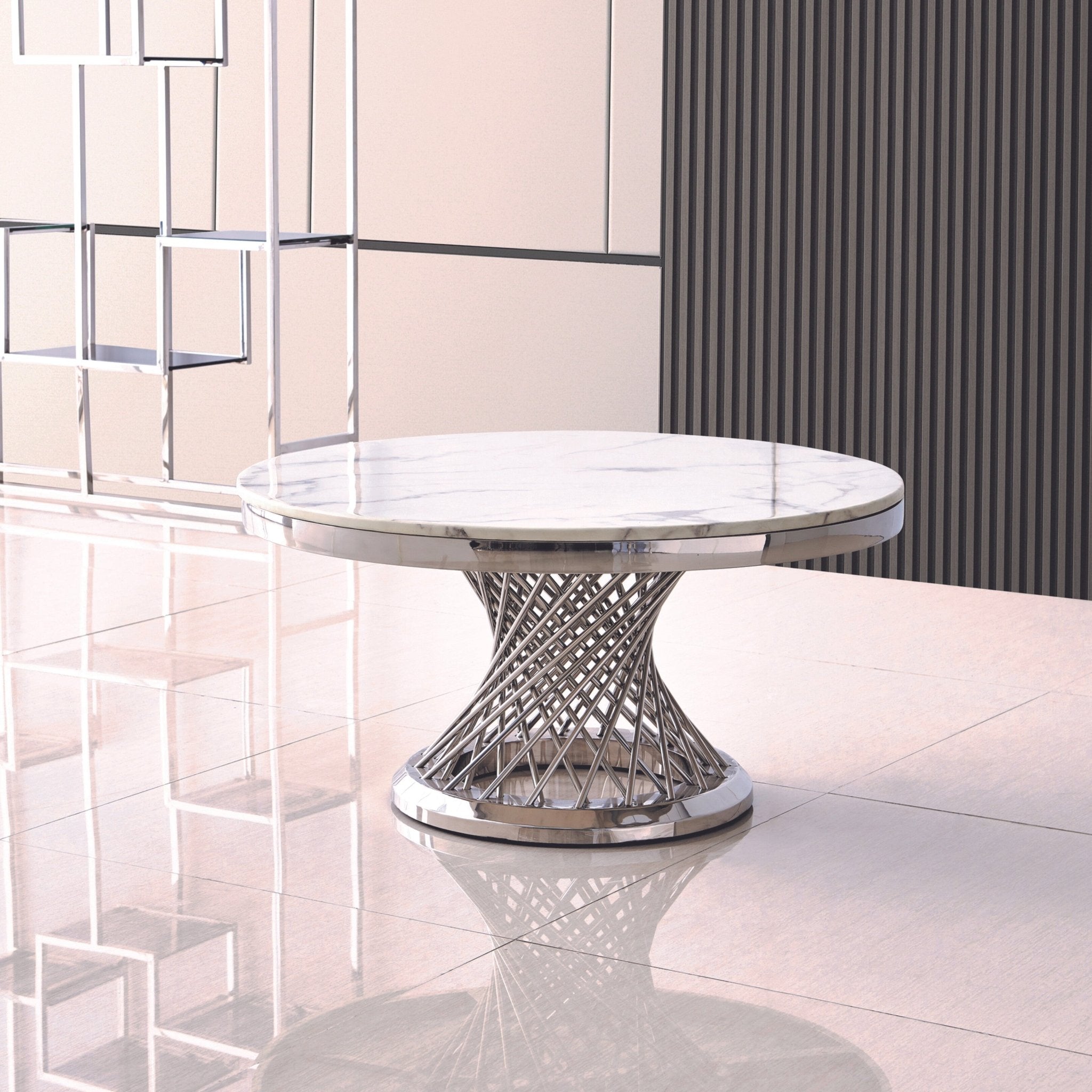 ROUND COFFEE TABLE 18 MM WHITE MARBLE 201 STAINLESS STEEL GOLD MIRRORED FINISH SIZE:35.4"Lx35.4"Dx19.7"H