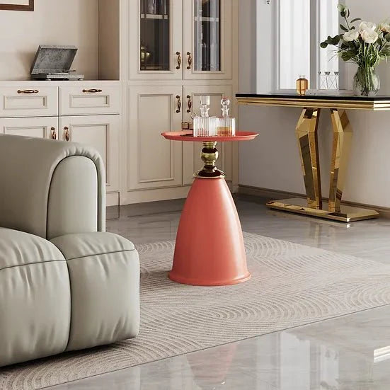 ROUND END TABLE WHITE/RED/GREEN/BLACK/BLUE/GOLD METAL MATERIAL GOLD METAL DECORATION SIZE:15.0"Lx15.0"Dx21.7"H