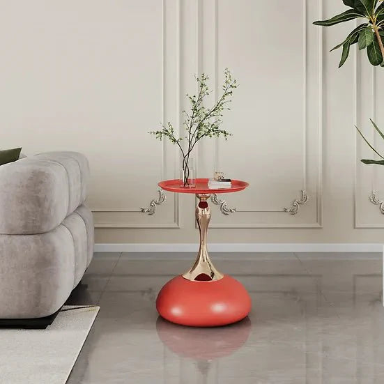 ROUND END TABLE WHITE/RED/GREEN/BLACK/BLUE/GOLD METAL MATERIAL GOLD METAL DECORATION SIZE:15.0"Lx15.0"Dx21.7"H
