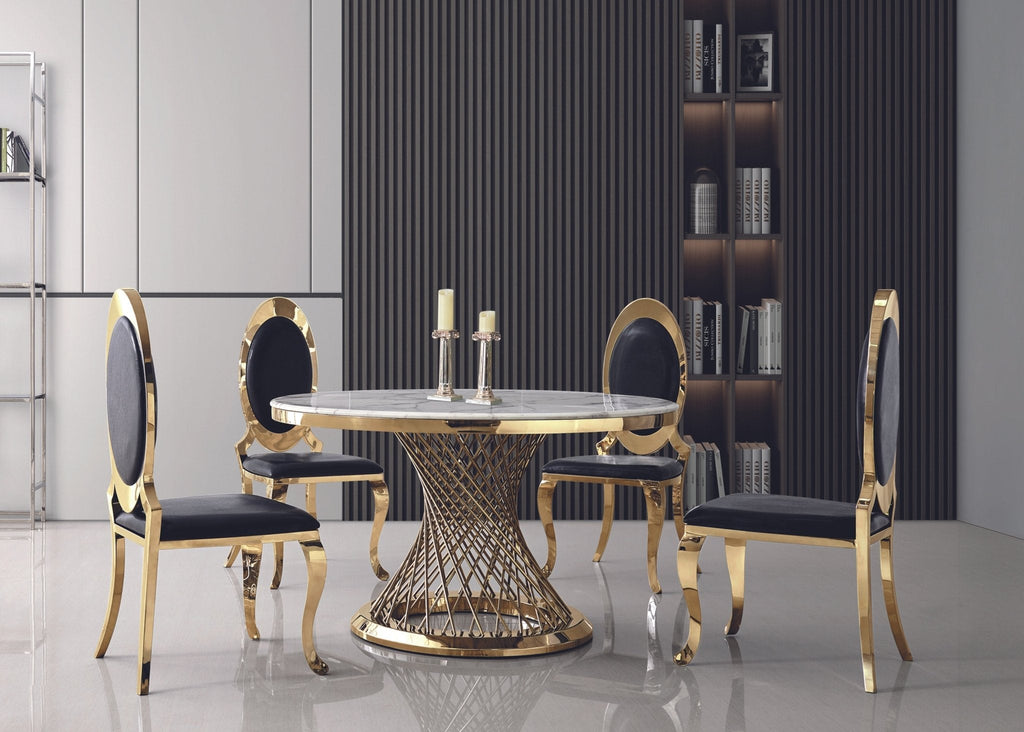 ROUND DINING TABLE 18 MM WHITE MARBLE 201 STAINLESS STEEL GOLD MIRRORED FINISH SIZE:51.2"Lx51.2"Dx29.3"H