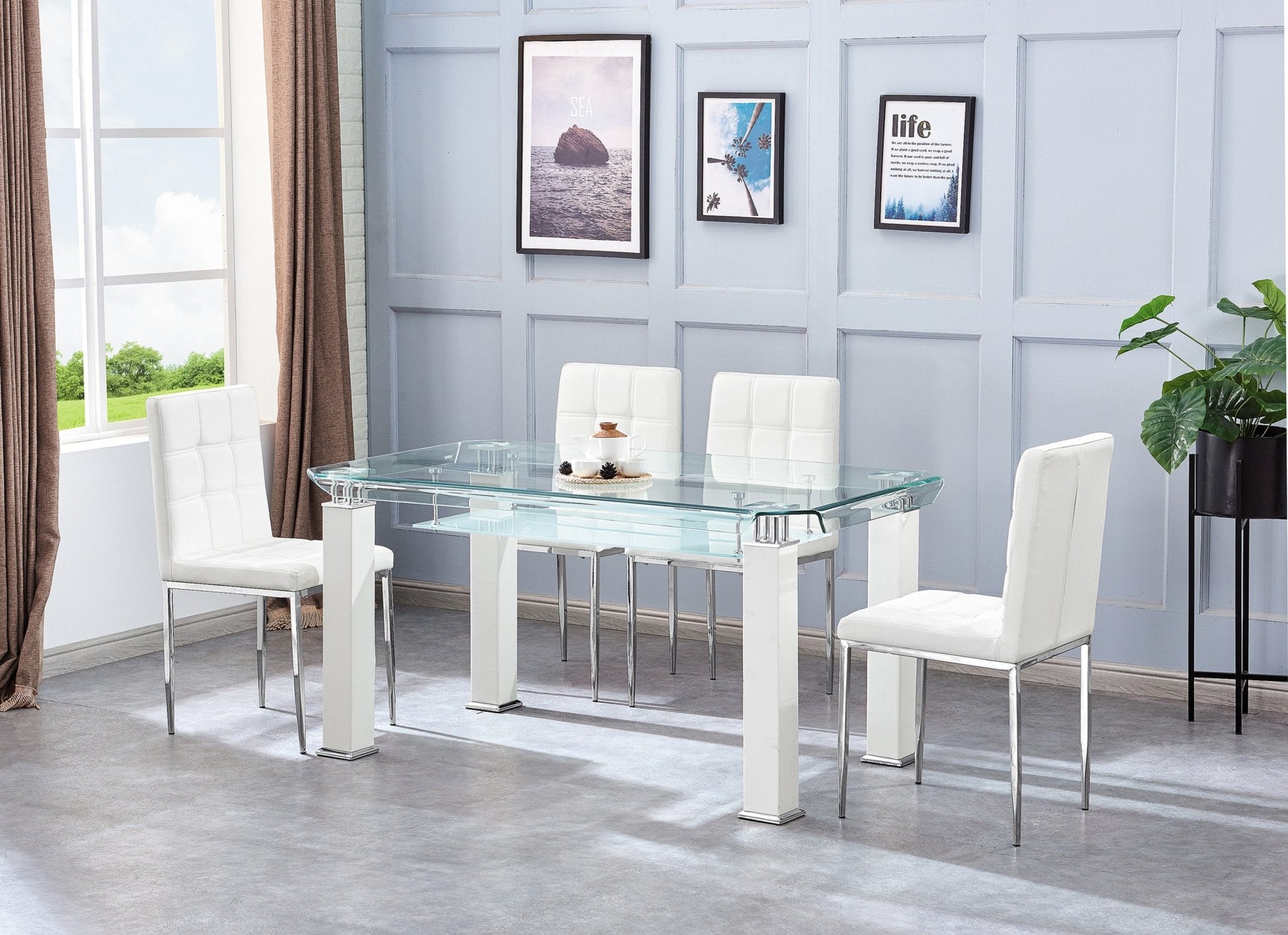RECTANGULAR DINING TABLE BENDED THICK GLASS 12MM / METAL / PU COLOR OPTIONS: BLACK WHITE GREY SIZE : L59xW35.5xH29.5"