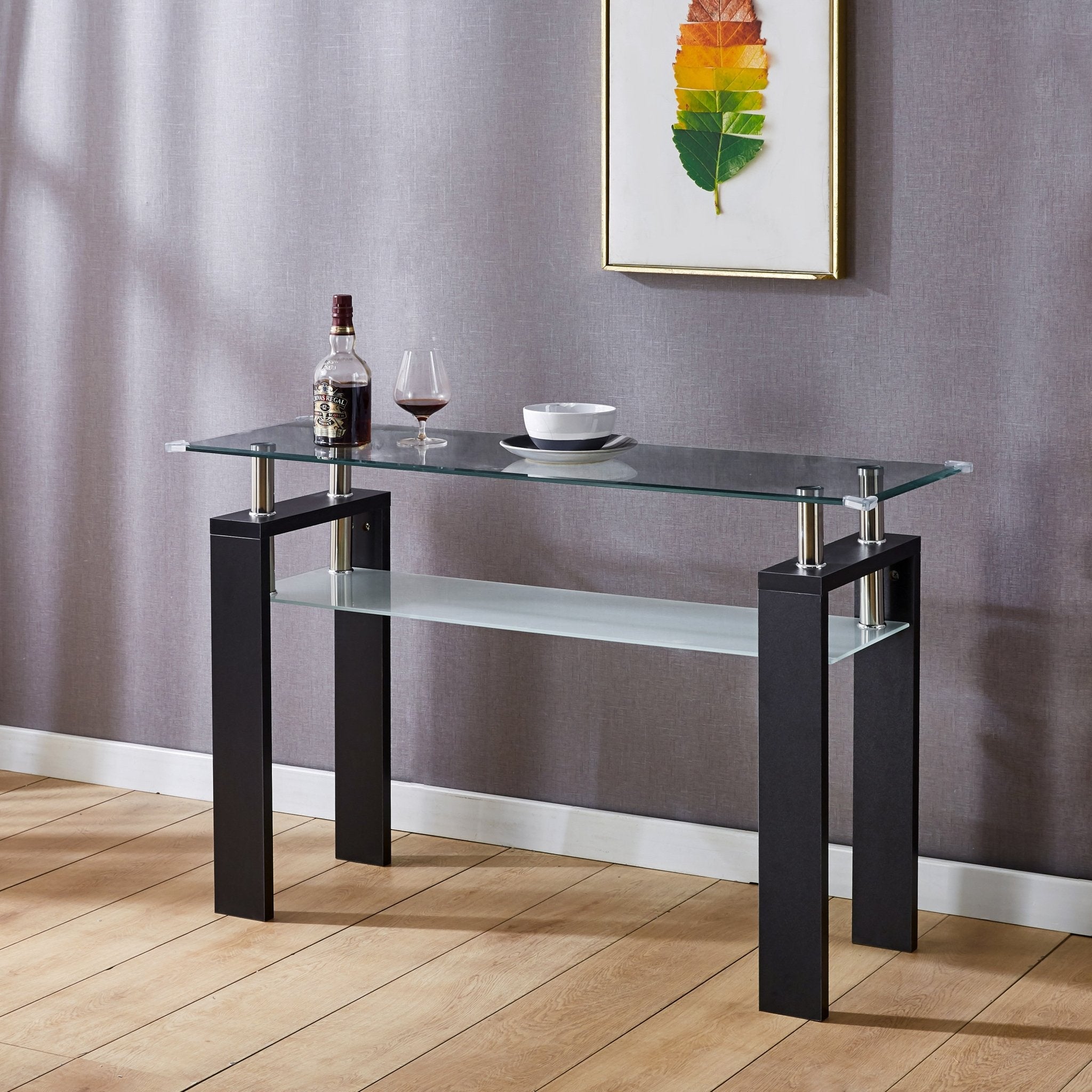 CONSOLE TABLE TEMPERED GLASS: TOP 8 MM  INNER 6 MM STAINLESS STEEL MDF BLACK/WHITE LACQUER SIZE:47"Lx16"Dx30"H