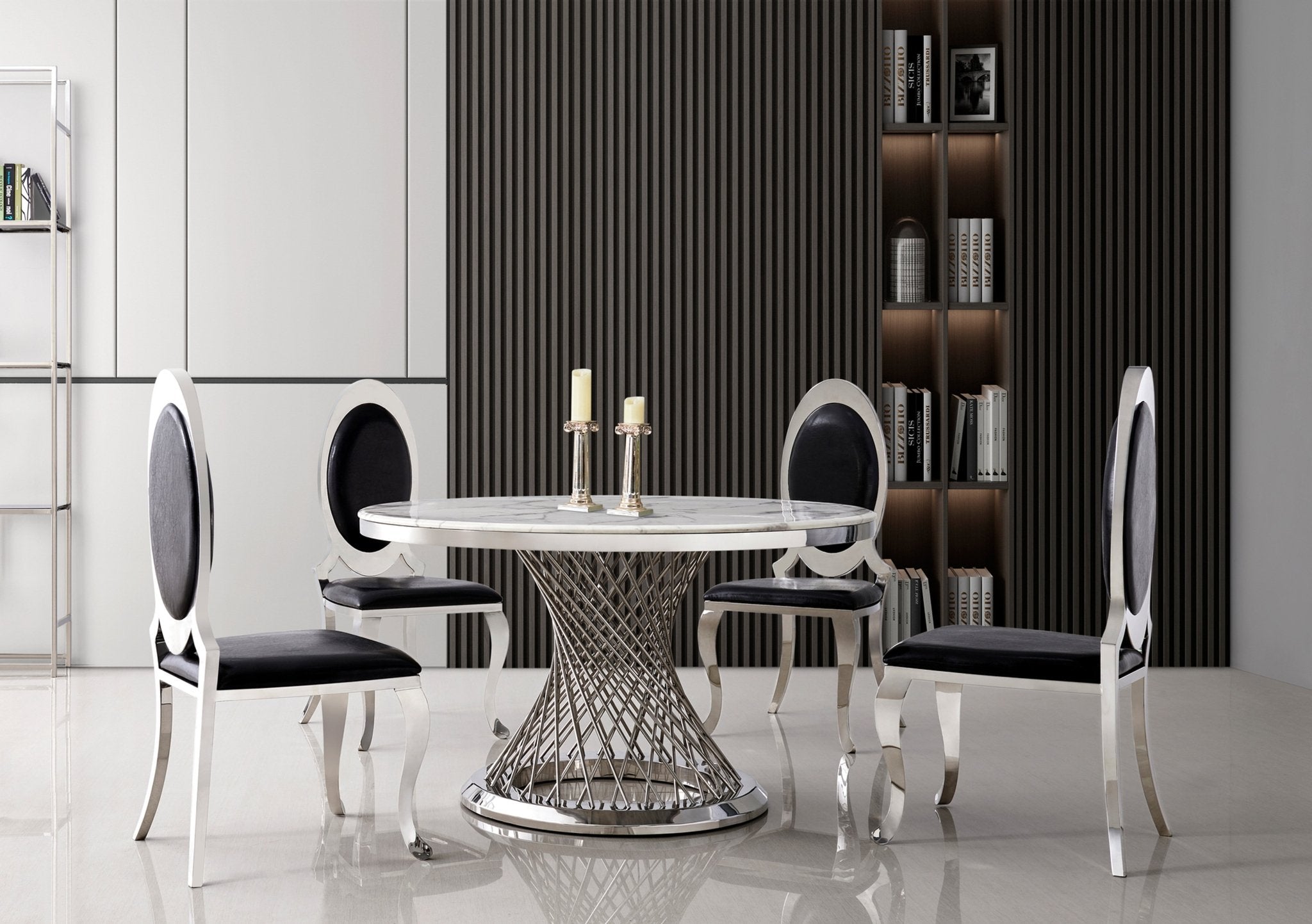 ROUND DINING TABLE 18 MM WHITE MARBLE 201 STAINLESS STEEL GOLD MIRRORED FINISH SIZE:51.2"Lx51.2"Dx29.3"H