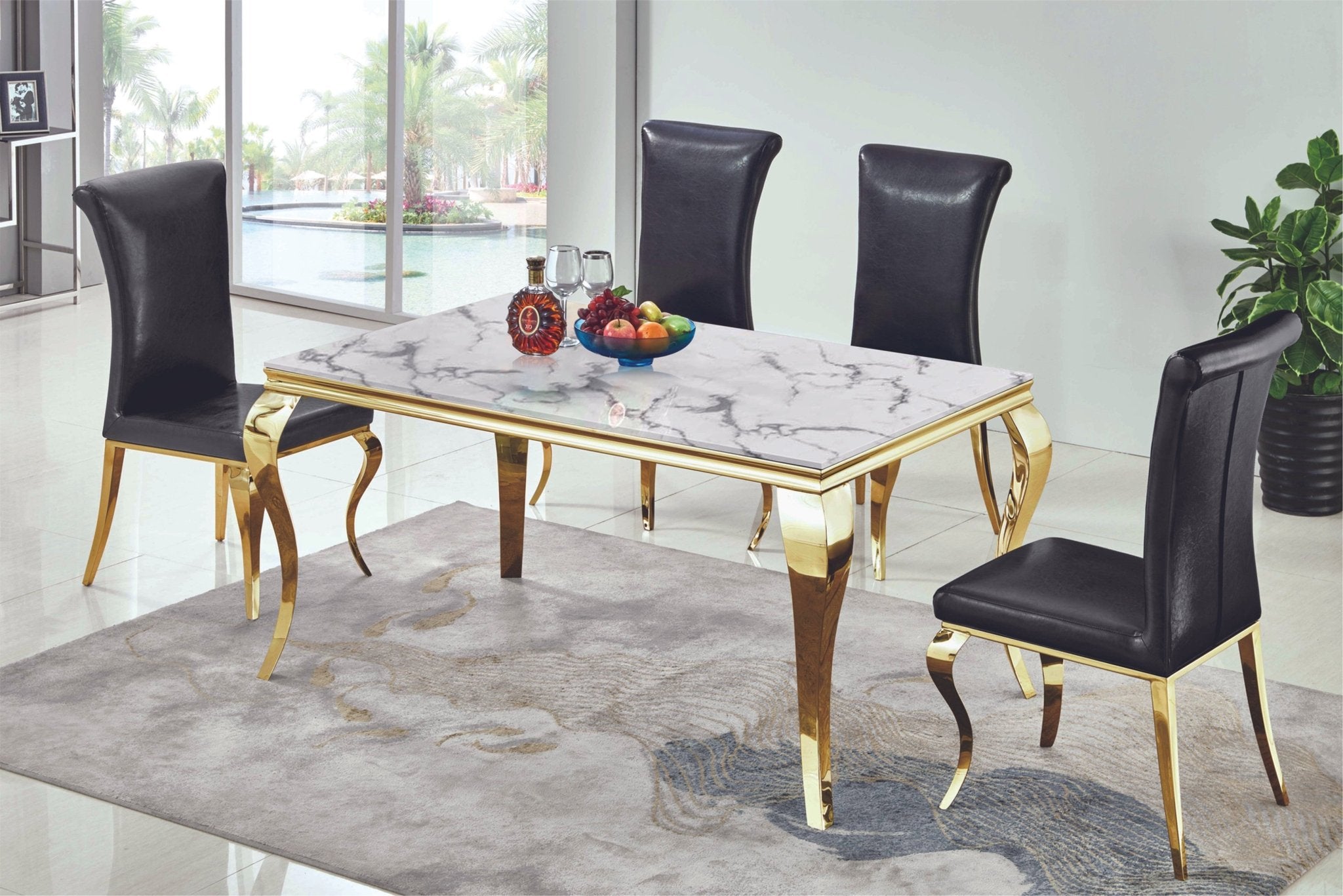 RECTANGULAR DINING TABLE 18 MM WHITE MARBLE 201 STAINLESS STEEL GOLD MIRRORED FINISH SIZE:78.7"Lx39.4"Dx29.5"H